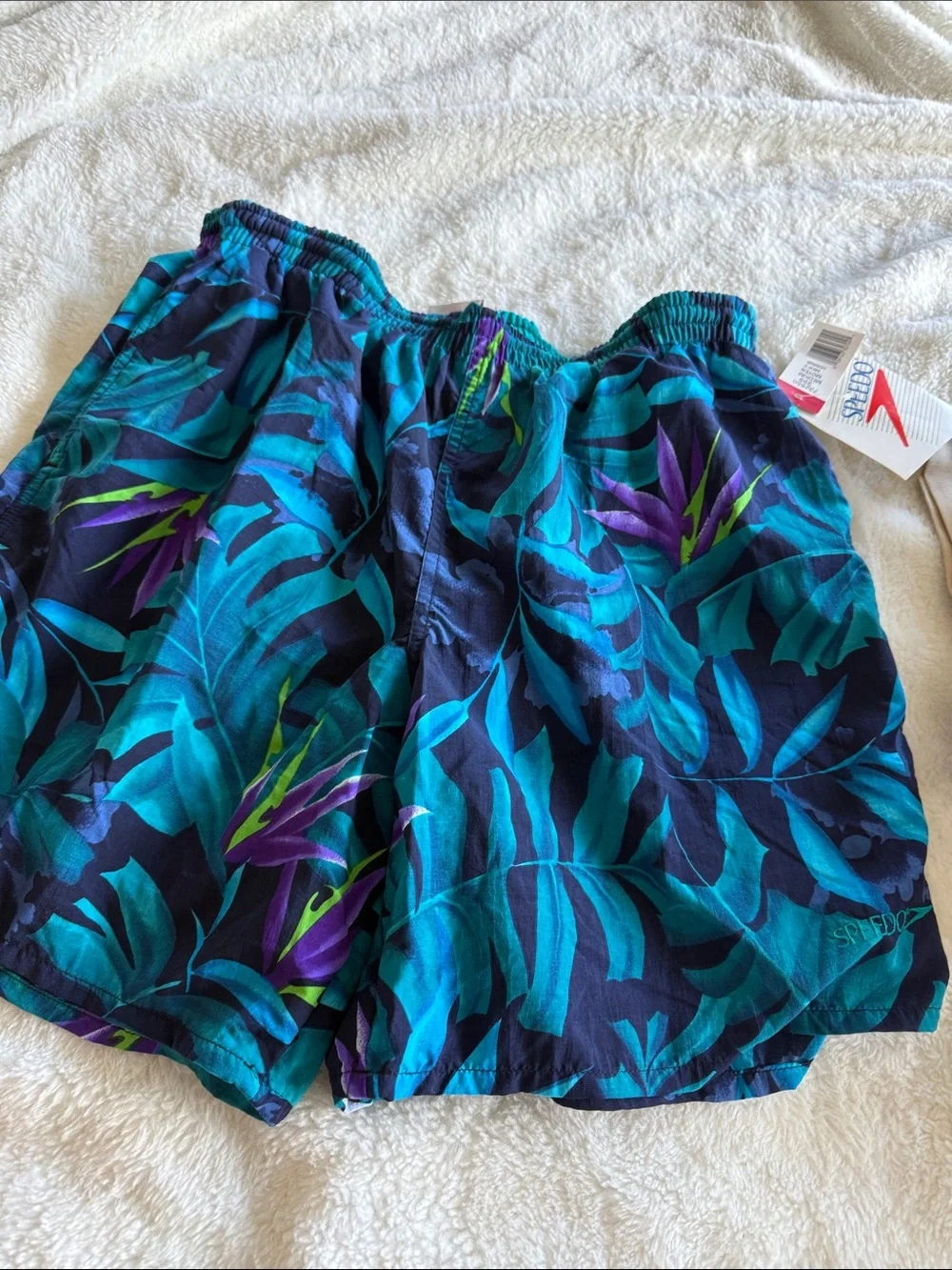 Speedo mens Tropical Leaf Swim Shorts in Teal, Navy & Purple